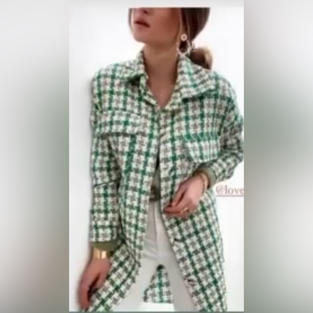 Clueless Preppy Kelley Green Tweed Shacket